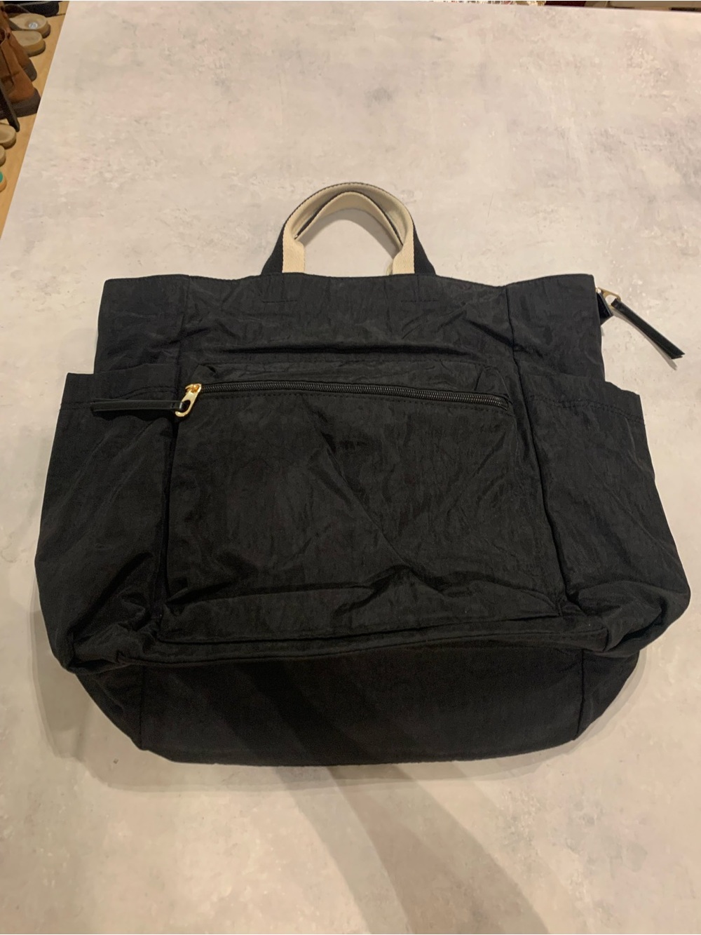 Target Black Laptop Tote with Cream Top Handles and Gold Zipper